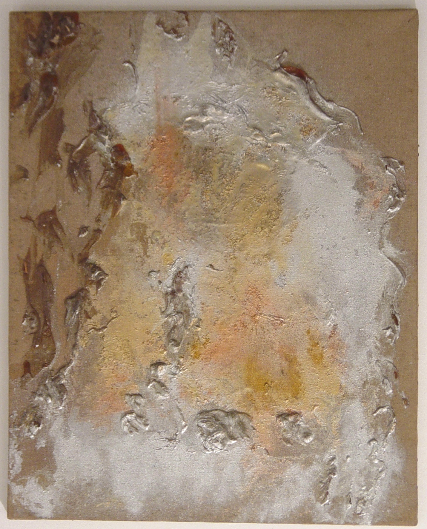 Senza titolo, 1970, colla, polvere di rame e d'argento su tela, 75 x 60 cm
