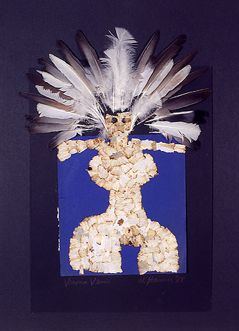 Al Hansen, Verona Venus, 1989, piume su pannello, 80x60 cm
