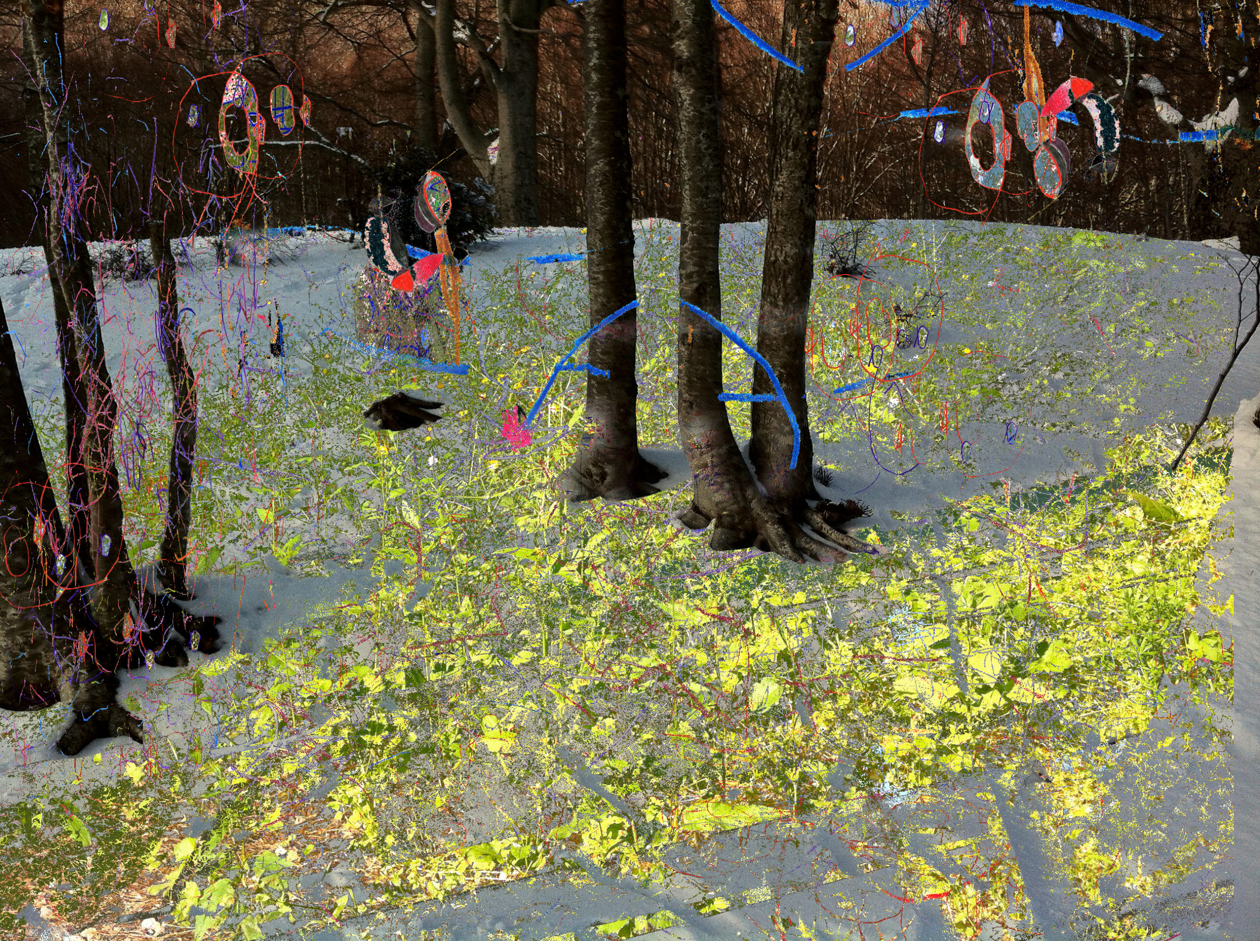 Gianluca Capozzi, Nature, 2014, matite colorate, pennarello, acrilico su foto, digitalizzata e stampata su plexiglass trasparente, 50x67x0,8 cm