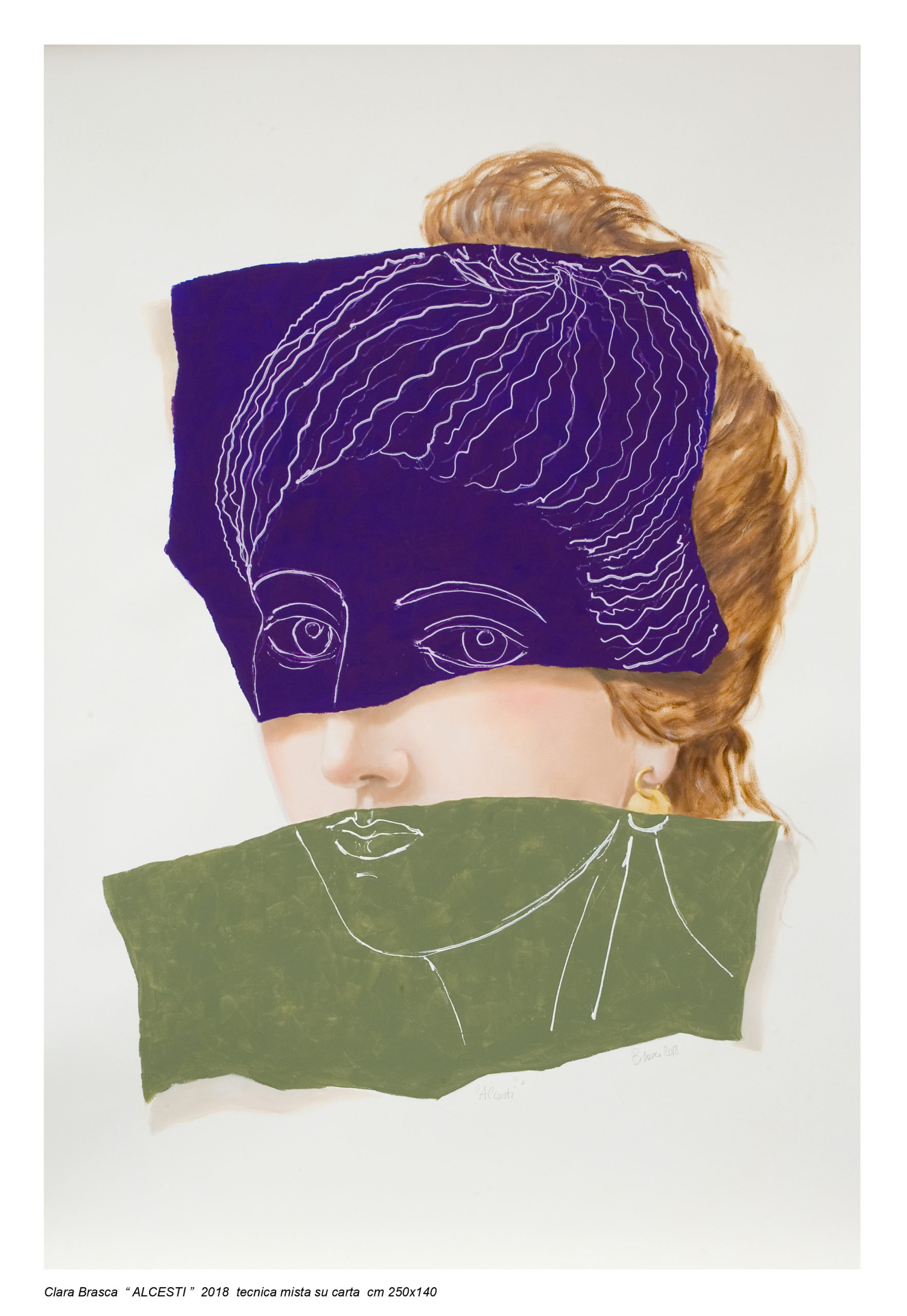 Clara Brasca, Allestii, 2018, tecnica mista su carta, 250 x 140 cm